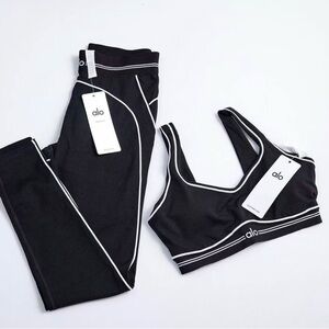 ALO Yoga Black, White and Pink Women's Top& Leggings